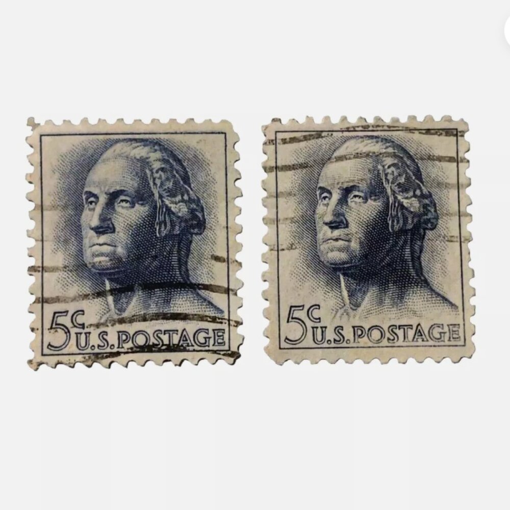 1962 George Washington 5-cent Blue Stamp Set of 2 Used Stamps